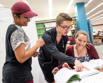 Three students study together